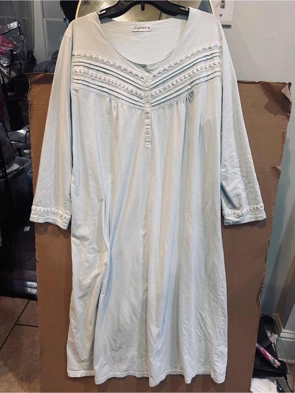 Light Blue Women’s Nightgown by - Soft Long Sleeve Sleep Dress